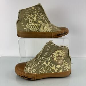 Ed Hardy Organic Highrise Canvas Sneakers Shoes Green Khaki SIze 5 Hippy Love